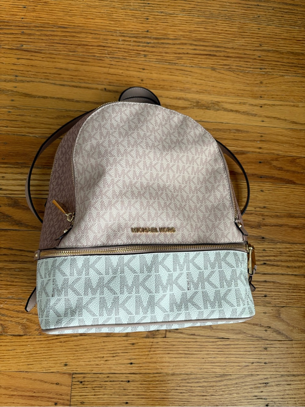 Michael Kors Two-Tone Pink Logo Backpack with Gold Hardware